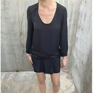 IRO Black Smocked Draped Scoop Neck Mini Dress S 2